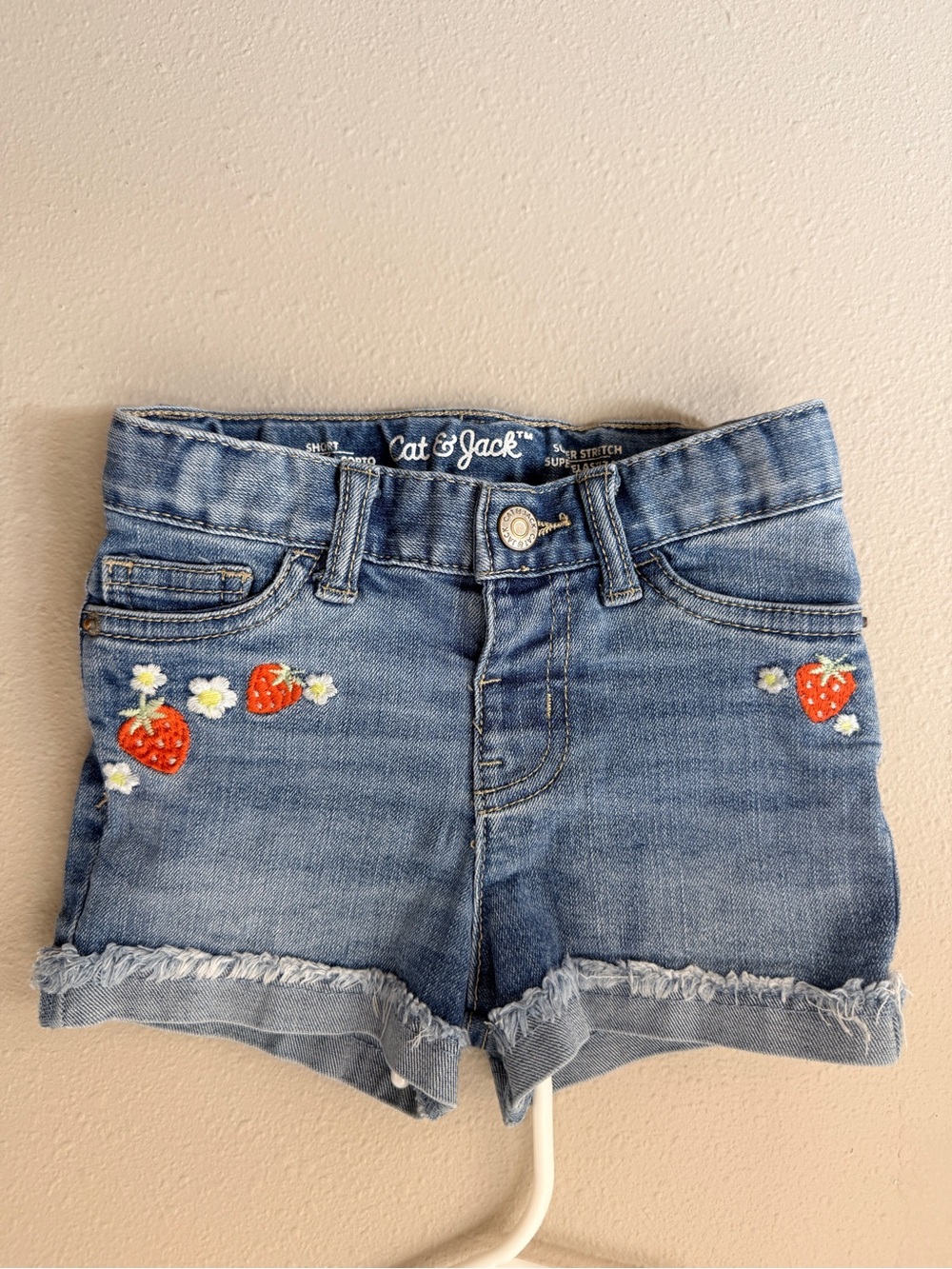 Cat & Jack Strawberry Embroidered Denim Shorts